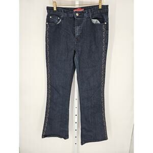 Cos Jeans Women's Navy Blue Embroidered Mid Rise Button Denim Jeans Size 12